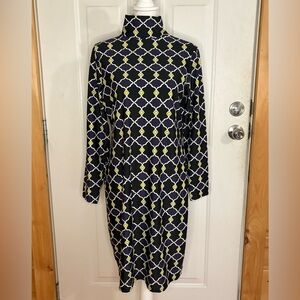 Jude Connally Quatrefoil Geometric Print Turtleneck Dress Packable Stretchy Sz L